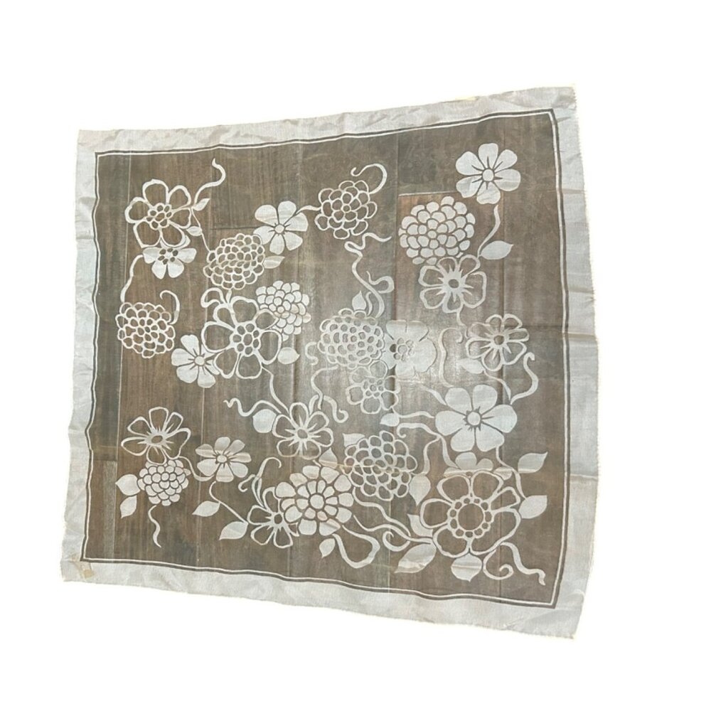 Vintage Sheer Scarf Handkerchief Floral Design Nylon
